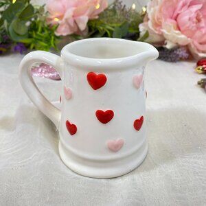 Valentine White Ceramic Multi color Hearts Creamer Milk Pitcher New Super Cute